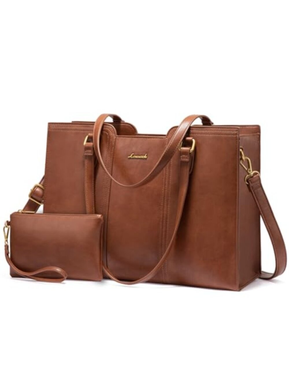 PU Leather Laptop Bag for Women Waterproof Work Tote with Wristlet